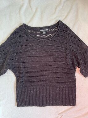 Black Open-Knit Short Sleeve Sweater